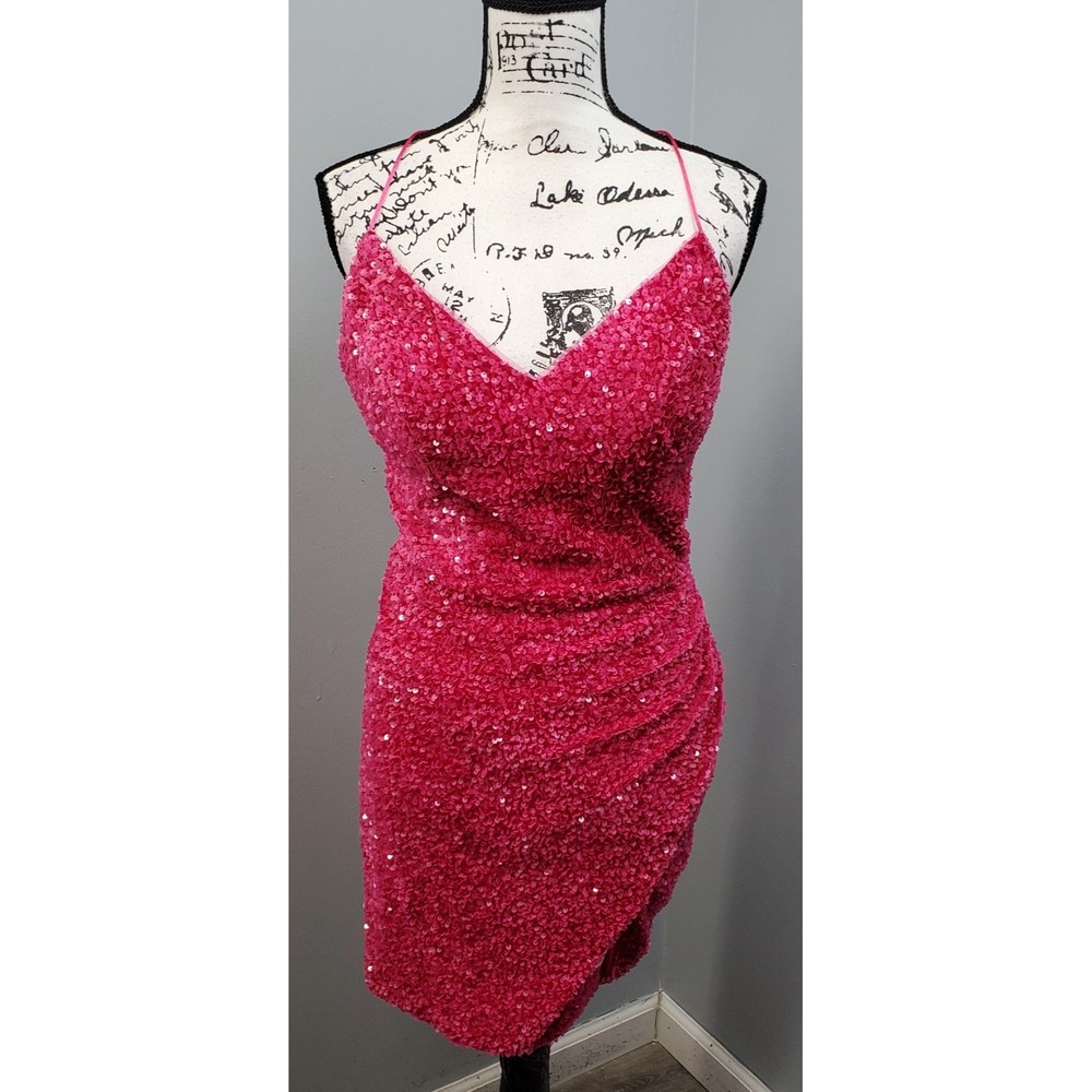 Berlinnova Bodycon Dress Womens Small Pink Sequins Sexy Hot‎ Slim Lace-Up Back